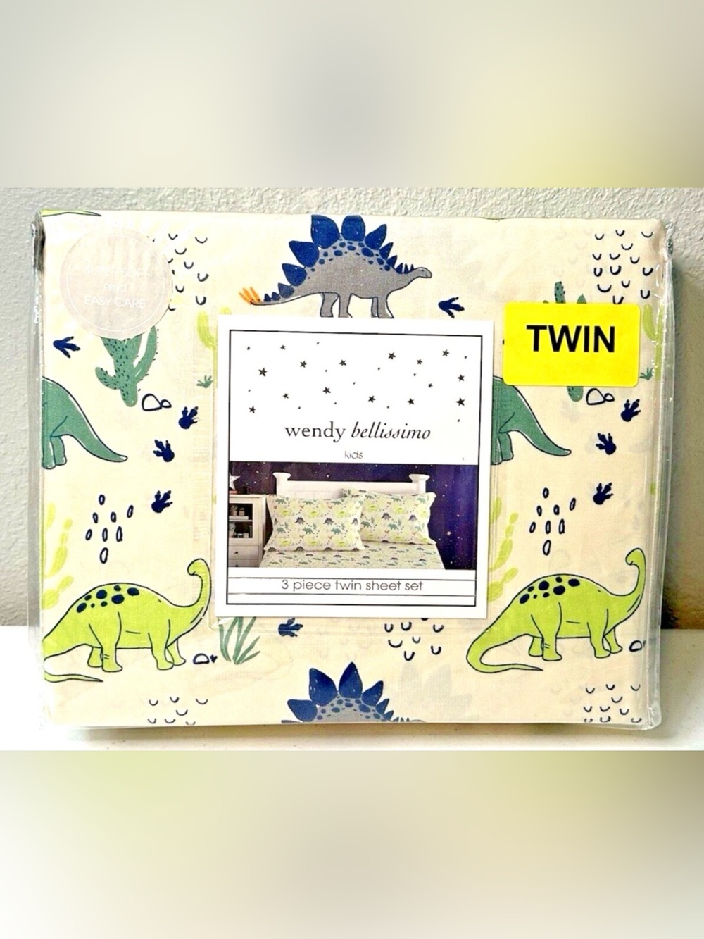 Wendy Bellissimo Colorful 3-Piece Twin Dinosaur Beige Sheet Set 100% Polyester